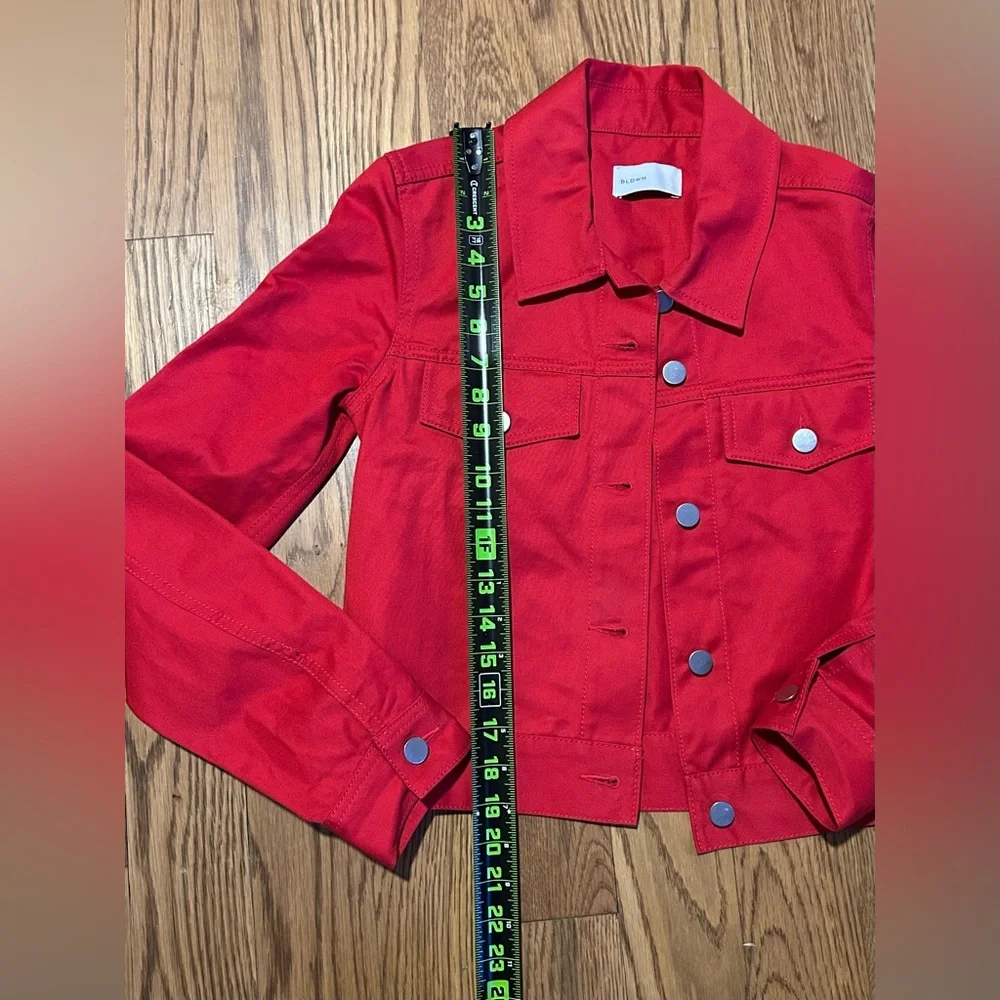 BLDWN‎ Vibrant Red Jean Jacket Denim Slightly Cropped - Picture 2 of 9